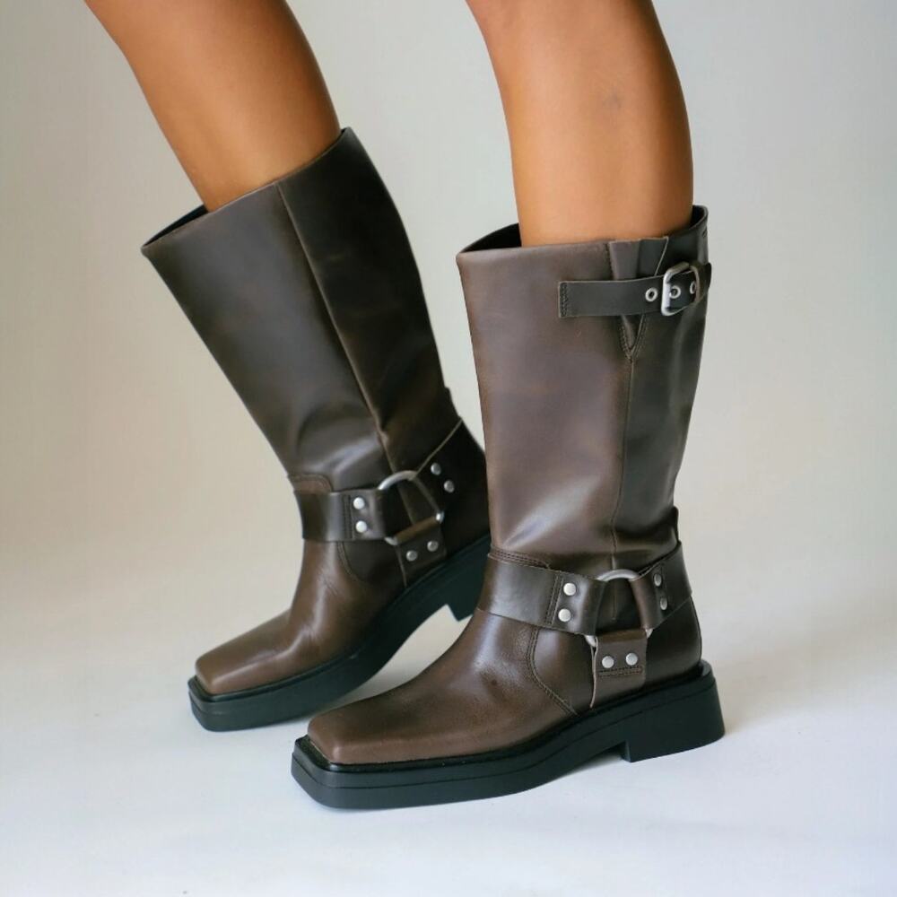 Vagabond Eyra Leather Moto Boot in Mud Brown Size 40 US 10 NEW